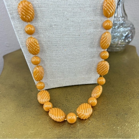 Vintage 80’s Golden Yellow Orange Beaded Necklace 34” Length - Picture 3 of 5